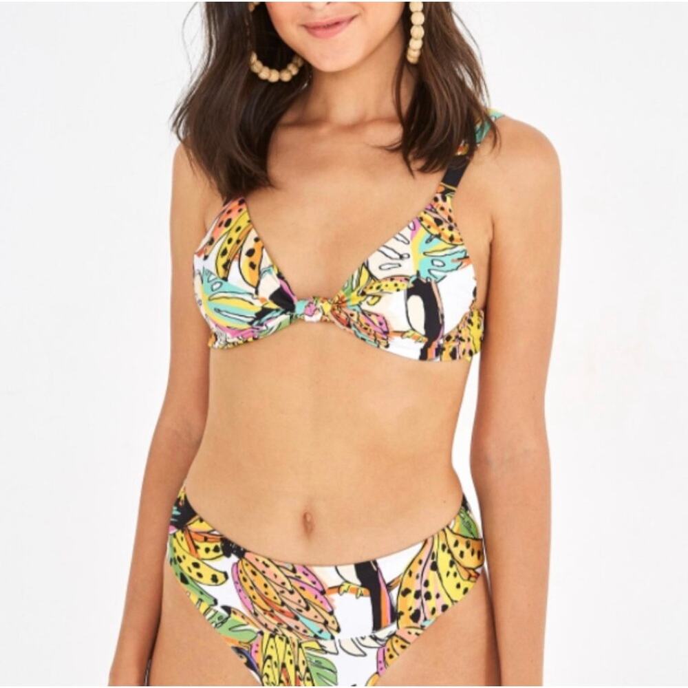 FARM Rio Crazy Tucanos Bikini Set Off White Multi Top Size S Bottoms Size M READ